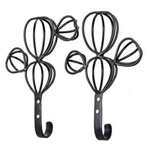 MyGift Wall Mounted Matte Black Metal Coat Hook with Wire 3D Cactus Shaped Design, Entryway Organizer Hanging Hooks, Set of 2