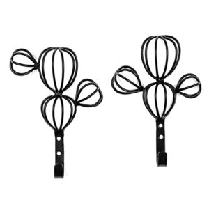 MyGift Wall Mounted Matte Black Metal Coat Hook with Wire 3D Cactus Shaped Design, Entryway Organizer Hanging Hooks, Set of 2