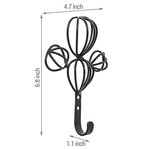 MyGift Wall Mounted Matte Black Metal Coat Hook with Wire 3D Cactus Shaped Design, Entryway Organizer Hanging Hooks, Set of 2