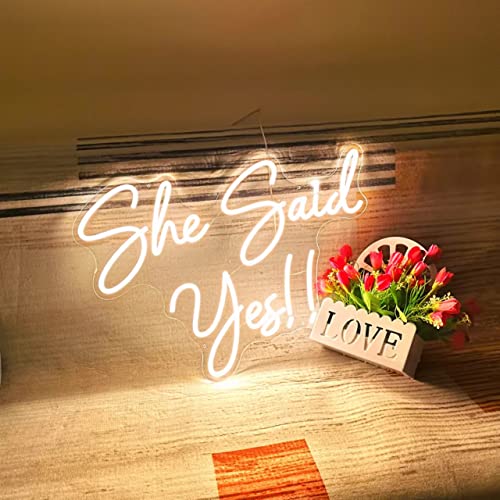 Large She Said Yes Neon Sign for Wedding Proposal Party, Wall Décor, Flex Led Neon Light Signs for engagement party, Wedding Decoration, Romantic Neon Sign gift 23x16.3 IN, Warm White.