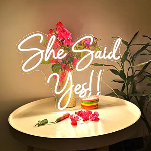 Large She Said Yes Neon Sign for Wedding Proposal Party, Wall Décor, Flex Led Neon Light Signs for engagement party, Wedding Decoration, Romantic Neon Sign gift 23x16.3 IN, Warm White.