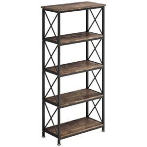 4nm adjustable bookshelf 5 tiers storage shelves kitchen standing racks vintage bookcase for study organizer home office pantry closet kitchen laundry 23.6x11.8x50.6 inches (rustic brown and black)