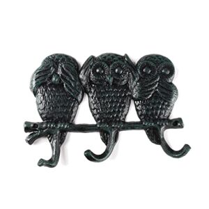 brasstar cast iron owl 3 hooks see no speak no hear no evildark green retro wall coat hook for indoor outdoor decorative tqgjpt271