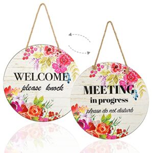 capaniel double-side meeting do not disturb door sign- 12" welcome please knock hanging decorative wood sign in a meeting sign for office door meeting room home study, law firms, hotels