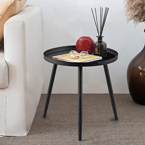 AOJEZOR End Table,Accent Table Ideal for Any Room-Side Table Living Room,Side Tables Bedroom,Side Table Waterproof Metal Structure Great for Indoor & Outdoor,Matte Black Tray Surface with 3 Legs