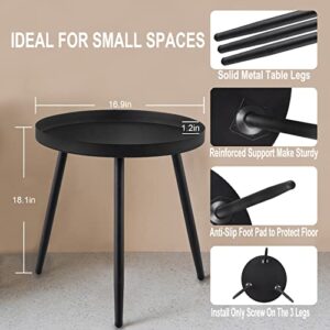 AOJEZOR End Table,Accent Table Ideal for Any Room-Side Table Living Room,Side Tables Bedroom,Side Table Waterproof Metal Structure Great for Indoor & Outdoor,Matte Black Tray Surface with 3 Legs