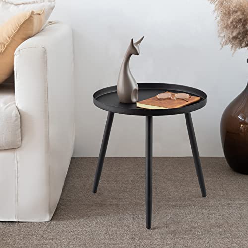 AOJEZOR End Table,Accent Table Ideal for Any Room-Side Table Living Room,Side Tables Bedroom,Side Table Waterproof Metal Structure Great for Indoor & Outdoor,Matte Black Tray Surface with 3 Legs
