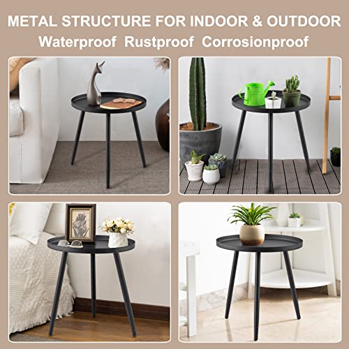 AOJEZOR End Table,Accent Table Ideal for Any Room-Side Table Living Room,Side Tables Bedroom,Side Table Waterproof Metal Structure Great for Indoor & Outdoor,Matte Black Tray Surface with 3 Legs