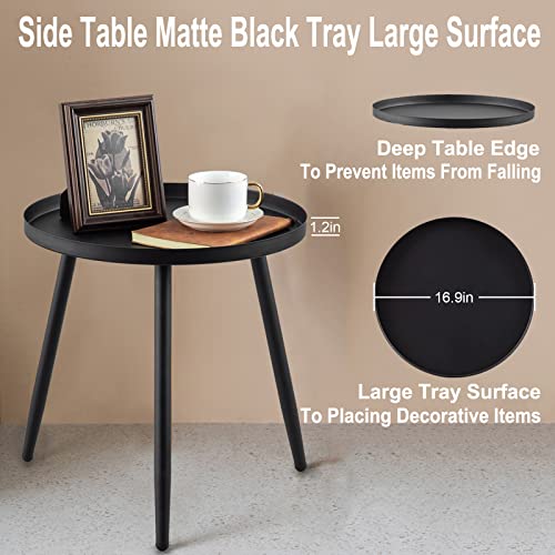 AOJEZOR End Table,Accent Table Ideal for Any Room-Side Table Living Room,Side Tables Bedroom,Side Table Waterproof Metal Structure Great for Indoor & Outdoor,Matte Black Tray Surface with 3 Legs