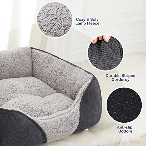 Siooko Small Dog Beds for Small Dogs Machine Washable Rectangle Puppy Bed with Anti-Slip Bottom, Soft Sleeping Pet Bed Durable (20'', Grey)