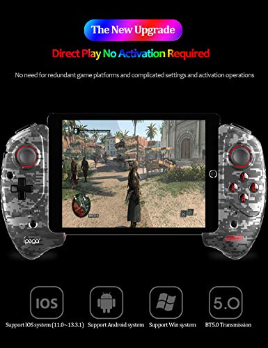 ipega-PG-9083A Wireless 5.0 Smart PUBG Mobile Game Controller Retractable Game Gamepad for iOS(iOS 11-13.3)/Android Mobile Smartphone Tablet, for Samsung Galaxy S22/S21+ /S20+5G/Note 20 Note 10/A53 5G