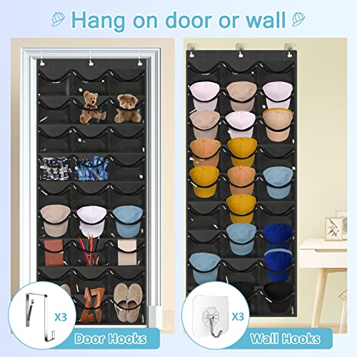 Owkjar 27 Large Pockets Hat Organizer for Baseball Caps,Hat Rack with 6 Hooks Over the Door or Wall Multiple Caps Display Storage Racks,Hat Holder Organizer for Golf Sports Caps Organization