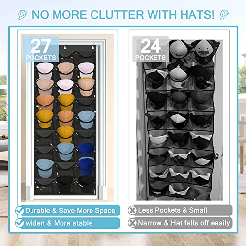 Owkjar 27 Large Pockets Hat Organizer for Baseball Caps,Hat Rack with 6 Hooks Over the Door or Wall Multiple Caps Display Storage Racks,Hat Holder Organizer for Golf Sports Caps Organization