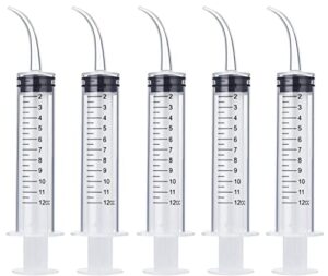 wisdom teeth syringe, 5 pack irrigation dental syringes with measure scale & curved tip for dental care liquid oral tonsil stone