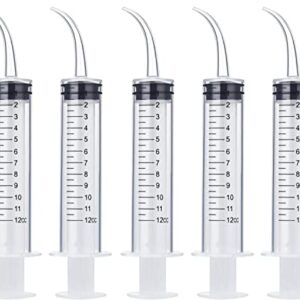 Wisdom Teeth Syringe, 5 Pack Irrigation Dental Syringes with Measure Scale & Curved Tip for Dental Care Liquid Oral Tonsil Stone