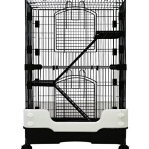 3 Levels Chinchilla Ferret Hamster Pet Crate with Caster Tray and Urine Guard (Black)