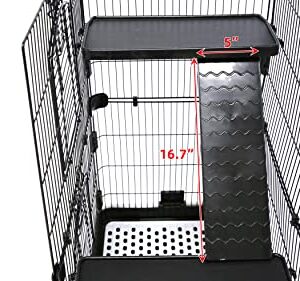 3 Levels Chinchilla Ferret Hamster Pet Crate with Caster Tray and Urine Guard (Black)