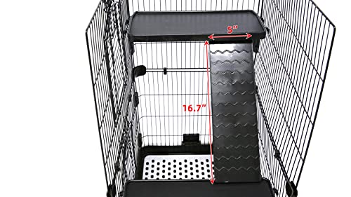 3 Levels Chinchilla Ferret Hamster Pet Crate with Caster Tray and Urine Guard (Black)