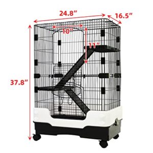 3 Levels Chinchilla Ferret Hamster Pet Crate with Caster Tray and Urine Guard (Black)