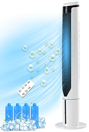 ARLIME Portable Air Conditioner, Evaporative Tower Cooling Fan with Remote, 70° Oscillation, 3 Speeds & 9-Hour Timer, Swamp Cooler with 4 Ice Packs, Tower Cooler Air Cooler for Room Home Office, 41In