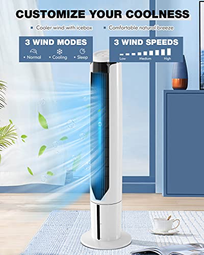 ARLIME Portable Air Conditioner, Evaporative Tower Cooling Fan with Remote, 70° Oscillation, 3 Speeds & 9-Hour Timer, Swamp Cooler with 4 Ice Packs, Tower Cooler Air Cooler for Room Home Office, 41In
