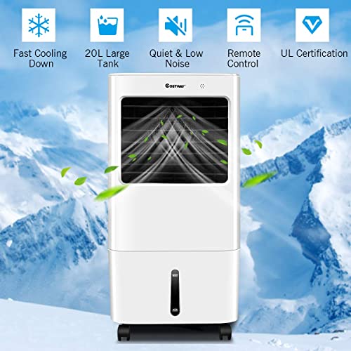 ARLIME Portable Evaporative Cooler, Air Cooler Portable Air Conditioner 20L Water Tank and 2 Ice Packs, 4 Wind Speeds, 3 Modes, 7.5H Timer, Room Cooler Air Conditioner for Bedroom Living Office