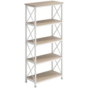 4nm adjustable bookshelf 5 tiers storage shelves kitchen standing racks vintage bookcase for study organizer home office pantry closet kitchen laundry 23.6x11.8x56.5 inches (natural and white)