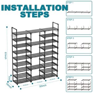 RIRPUAE 9-Tier Shoe Rack Storage Organizer, Shoe Shelf for Holds 50-55 Pairs Large Shose Stand with Adjustable Side Hooks for Entryway and Hallway