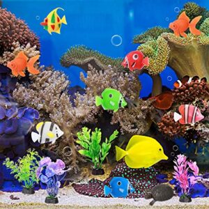 Fish Tank Decorations, Artificial Aquatic Plants and Artificial Fishes Floating Decorations for Small Aquarium, Plastic Fake Fish,Turtles,Goldfish,Tropical Fish for Fish Bowl Decoration (25 Pcs)