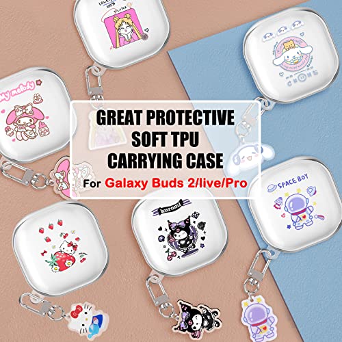 Cute Astronaut Case for Samsung Galaxy Buds 2 Cover (2021)/Buds Pro Case(2021)/Buds Live Case(2020) with Funny Spacemen Keychain for Men Girls Kids,Clear Shockproof Protective Soft Silicone Cover