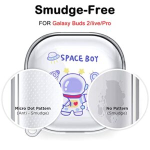 Cute Astronaut Case for Samsung Galaxy Buds 2 Cover (2021)/Buds Pro Case(2021)/Buds Live Case(2020) with Funny Spacemen Keychain for Men Girls Kids,Clear Shockproof Protective Soft Silicone Cover