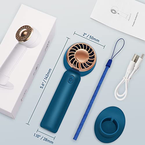 KAPOGO Portable Personal Fans, Handheld Fan, Battery Operated Mini Electric Cooling Fan, 3 Speed Adjustable Strong Wind, Hidden Blades, Lightweight Makeup Fan for Home Office Travel Outdoor (Blue)