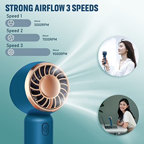 KAPOGO Portable Personal Fans, Handheld Fan, Battery Operated Mini Electric Cooling Fan, 3 Speed Adjustable Strong Wind, Hidden Blades, Lightweight Makeup Fan for Home Office Travel Outdoor (Blue)