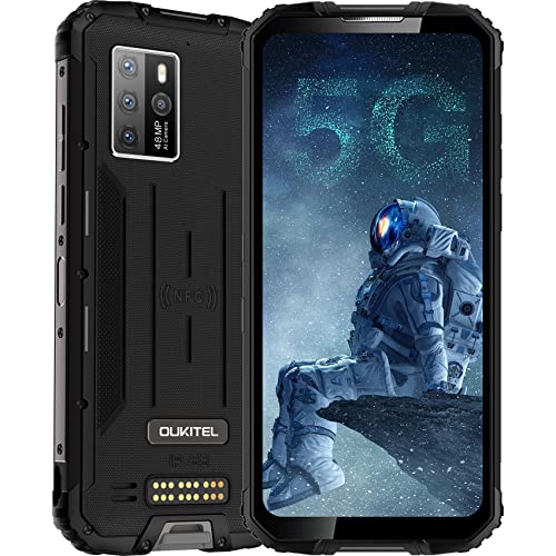 5G Rugged Smartphone Unlocked OUKITEL WP10, MediaTek Dimensity 800 Chipset with 8000mAh Battery,8GB+128GB,6.67'' FHD Screen, 48MP Quad Rear Camera,Support 4K Video,Dual SIM,NFC, GPS, Light Black