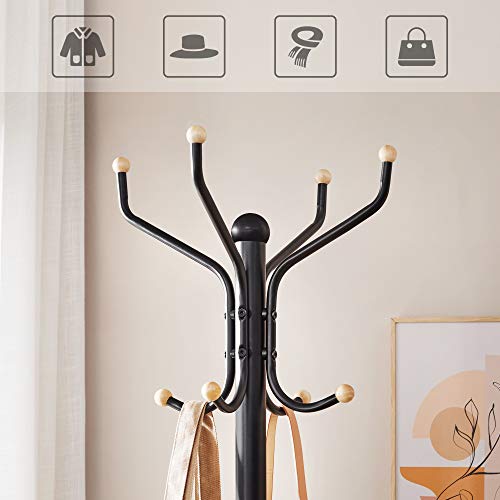 SONGMICS Coat Rack Freestanding, Metal Coat Rack Stand with 12 Hooks and 3 Legs, Coat Tree, Holds Clothes, Hats, and Bags, for Entryway, Living Room, Bedroom, Classic Black URCR018B01