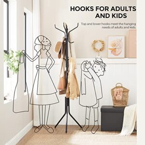 SONGMICS Coat Rack Freestanding, Metal Coat Rack Stand with 12 Hooks and 3 Legs, Coat Tree, Holds Clothes, Hats, and Bags, for Entryway, Living Room, Bedroom, Classic Black URCR018B01