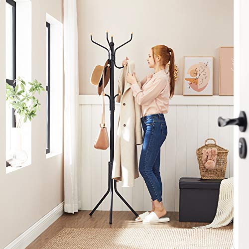 SONGMICS Coat Rack Freestanding, Metal Coat Rack Stand with 12 Hooks and 3 Legs, Coat Tree, Holds Clothes, Hats, and Bags, for Entryway, Living Room, Bedroom, Classic Black URCR018B01