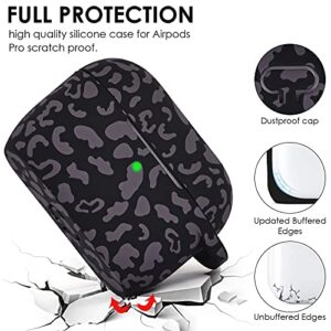 Case for Airpods Pro, Filoto Cute Apple Airpod Pro Cover for Women Girls, Silicone Airpods Pro Protective Case with Wristlet Bracelet Keychain Credit Card Holder Purse Accessories (Leopard Black)