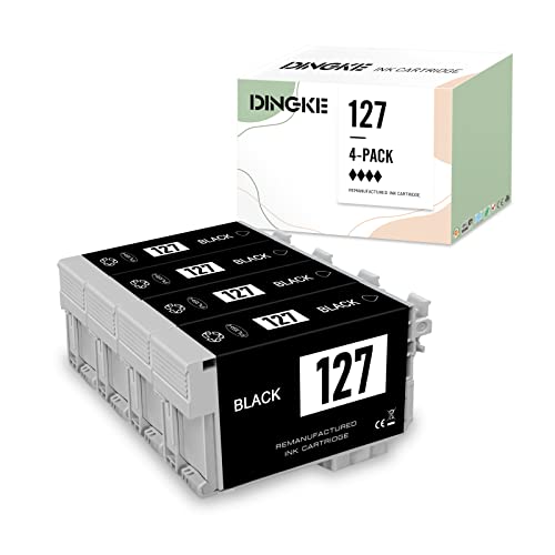 DingKe 4-Black 127 Ink Cartridge remanufactured for 127 120 Compatible with Workforce WF-2760 WF-2750 WF-2630 WF-2650 WF-2660 XP-320 XP-420 XP-424 Printers (4-Pack)