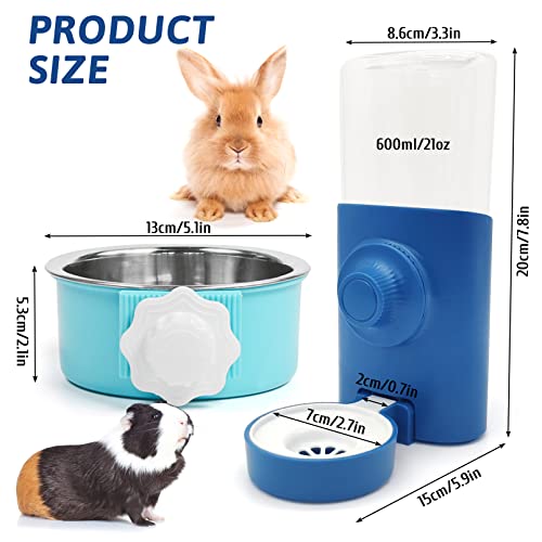 BNOSDM Rabbit Water Dispenser for Cage & Crate Bunny Food Bowl Feeder Detachable Stainless Steel Plastic Hanging Automatic Water Bottle No Drip for Ferrets Chinchiallas Guinea Pigs Small Animals