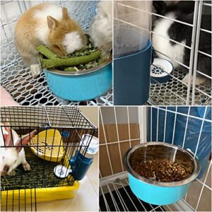 BNOSDM Rabbit Water Dispenser for Cage & Crate Bunny Food Bowl Feeder Detachable Stainless Steel Plastic Hanging Automatic Water Bottle No Drip for Ferrets Chinchiallas Guinea Pigs Small Animals