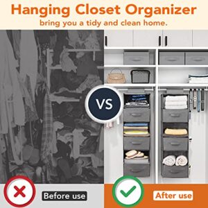 Hanging Closet Organizer 6-Shelf, Hanging Closet Shelves with 3 Drawers & Side Pockets, Closet Hanging Organizer for Wardrobe,RV,Dorm Room,Closet Organizers and Storage Hanging 13" x 11.8"x 42.5" Gray