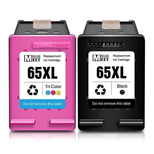 MeetRGB Remanufactured Ink 65 XL 65XL Ink Cartridge Replacement N9K04AN for Envy 5055 5052 5058 5010 DeskJet 3755 2652 2655 3722 3723 3752 3758 3730 3720 2622 2655 2635 Printer Ink (1 Full Set)