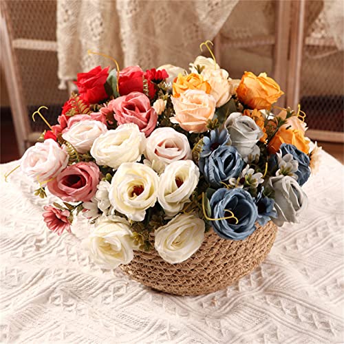 HENJADE Artificial Flower European-Style 5-Head Curling Rose Bouquet Wedding Decoration Home Simulation Rose Fake Flower (Pink)