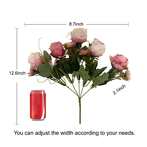 HENJADE Artificial Flower European-Style 5-Head Curling Rose Bouquet Wedding Decoration Home Simulation Rose Fake Flower (Pink)