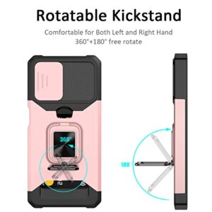 Nvollnoe for Samsung A13 5G Case with Sliding Camera Cover Heavy Duty Protective Galaxy A13 Case with Card Holder Magnetic Rotate Ring Kickstand Phone Case for Samsung A13 5G(Rose Gold)