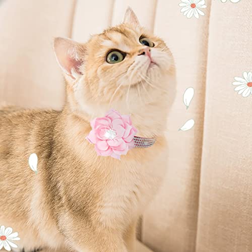 IDOLPET Cat Collar Bling Diamond Breakaway Cat Collar with Bell Rhinestones Pet Collars with Soft Velvet Adjustable Shine Collar for Cats Girls and Small Dogs Puppy (Pink)