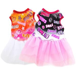 cmreaec 2 pieces dog dresses for small dogs girl cute chihuahua xs princess dresses puppy yorkie birthday skirts puppy vest dress teacup dog summer clothes dog holiday outfit, xs