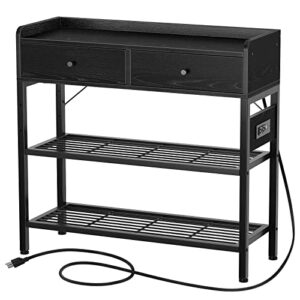 rolanstar entryway table with drawers,31.5” entry hallway table with charging station metal storage shelves,3-tier console sofa table entry stand with led lights for couch, entrance, living room