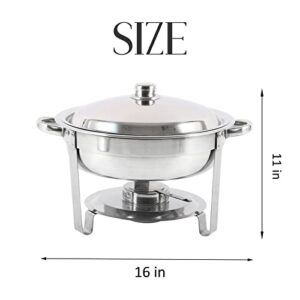 Restlrious 4 Packs Round Chafing Dishes Stainless Steel Chafers and Buffet Warmers Sets 5QT Large Capacity w/Water Pan, Food Pan, Fuel Holder and Lid for Catering Event Parties